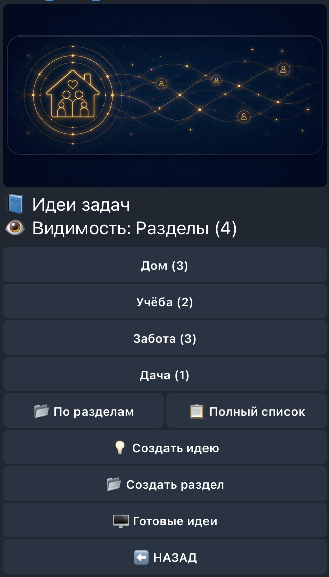 Идеи задач по разделам: дом, учёба, забота